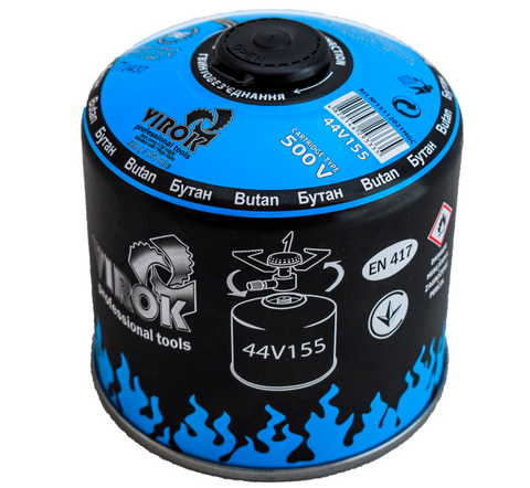 Балон газовий 1-разовий VIROK з різьбою 500g/870ml. для плит/кемпінгу 44V155 фото